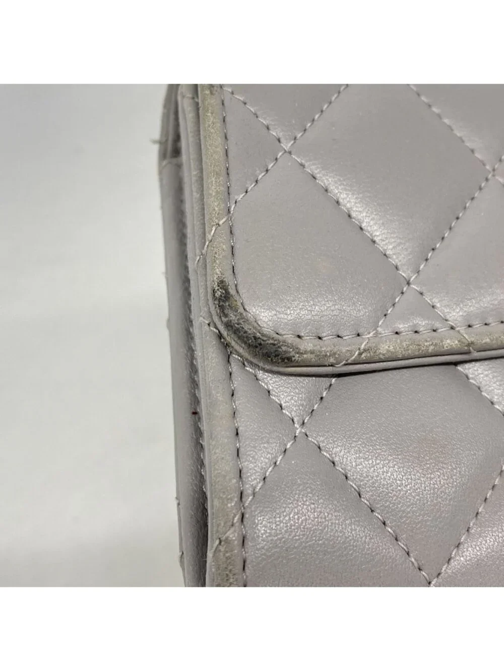 Chanel Wallet Quilted Lambskin Gray Silver